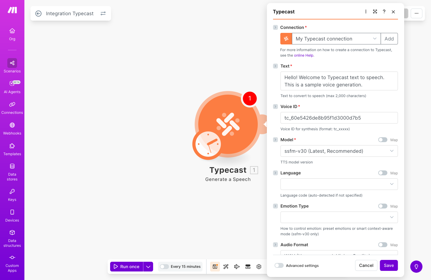 Typecast configuration fields in Make