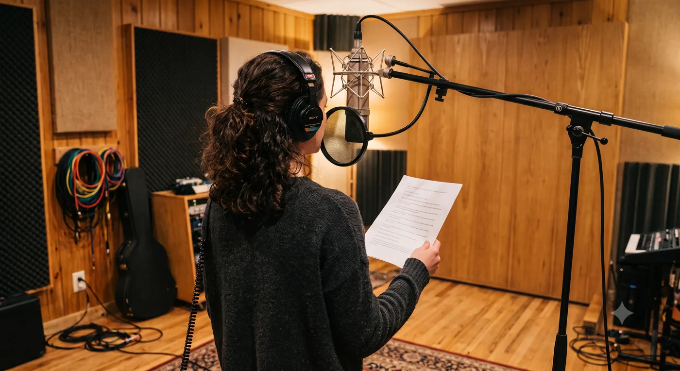 Voice talent recording in a home studio