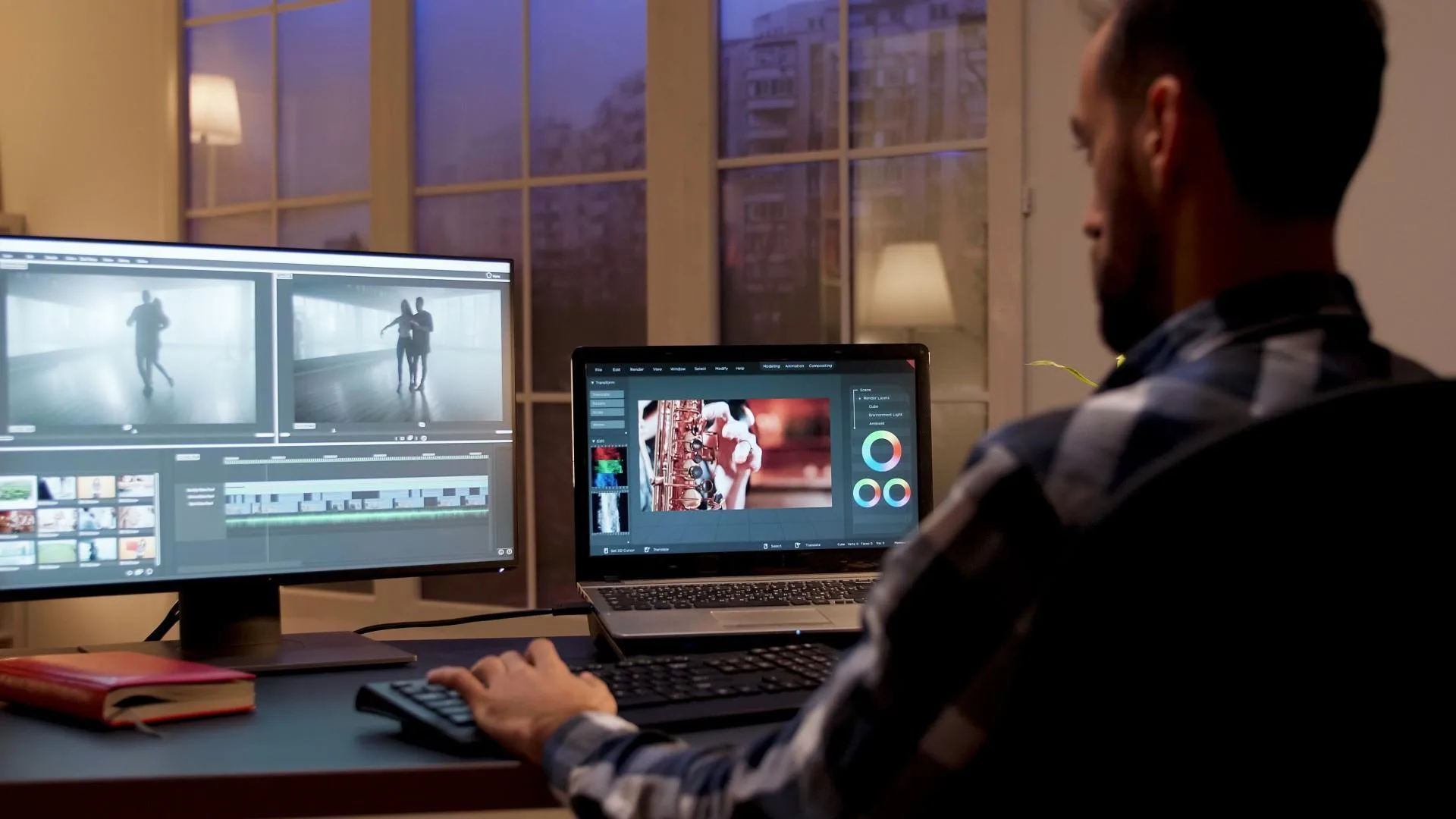 back-view-content-creator-working-home-office-during-night-time-video-editor-home-office
