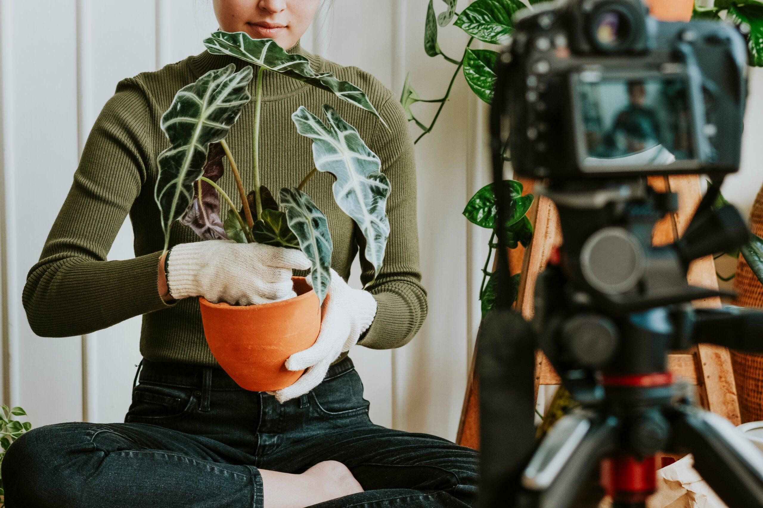 plant-blogger-filming-video-herself-planting