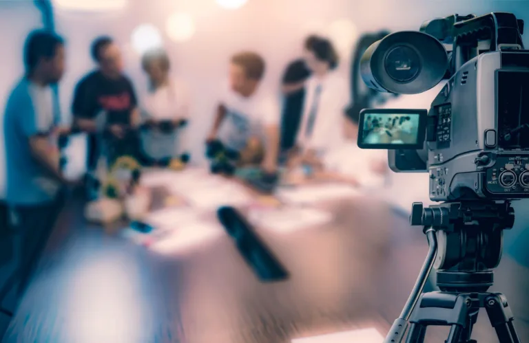 video-camera-taking-live-video-streaming-people-working-background