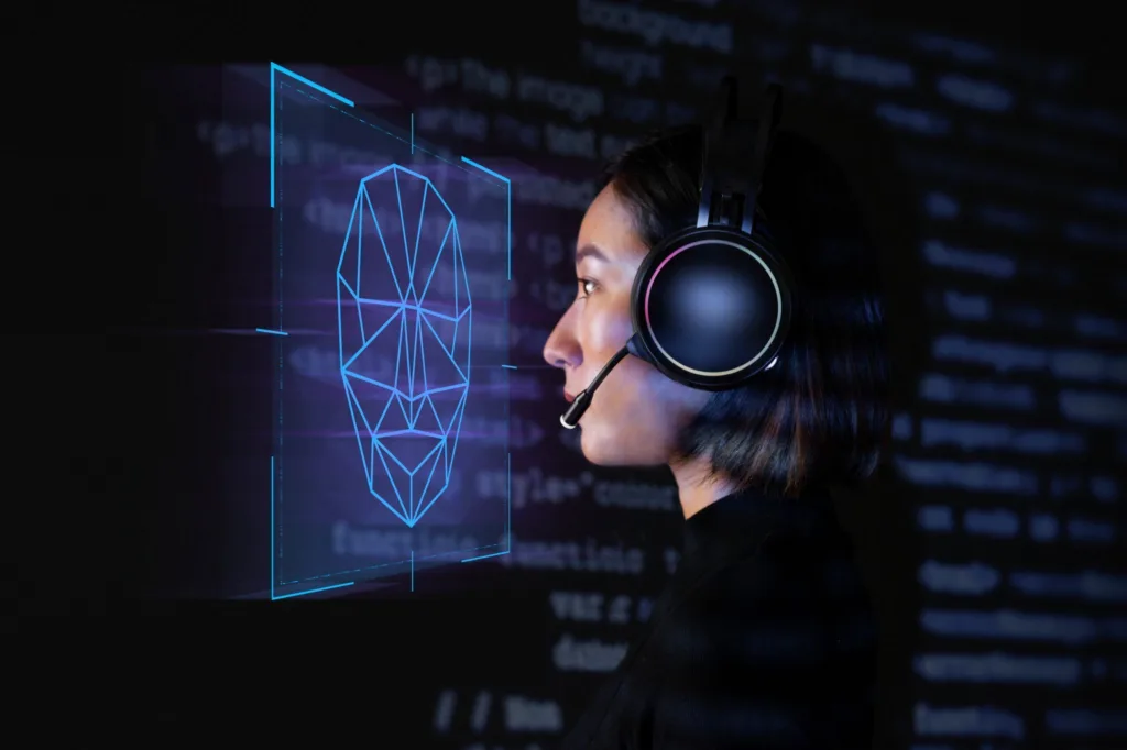 female-programmer-scanning-her-face-with-biometric-security-technology-virtual-screen-digital-remix