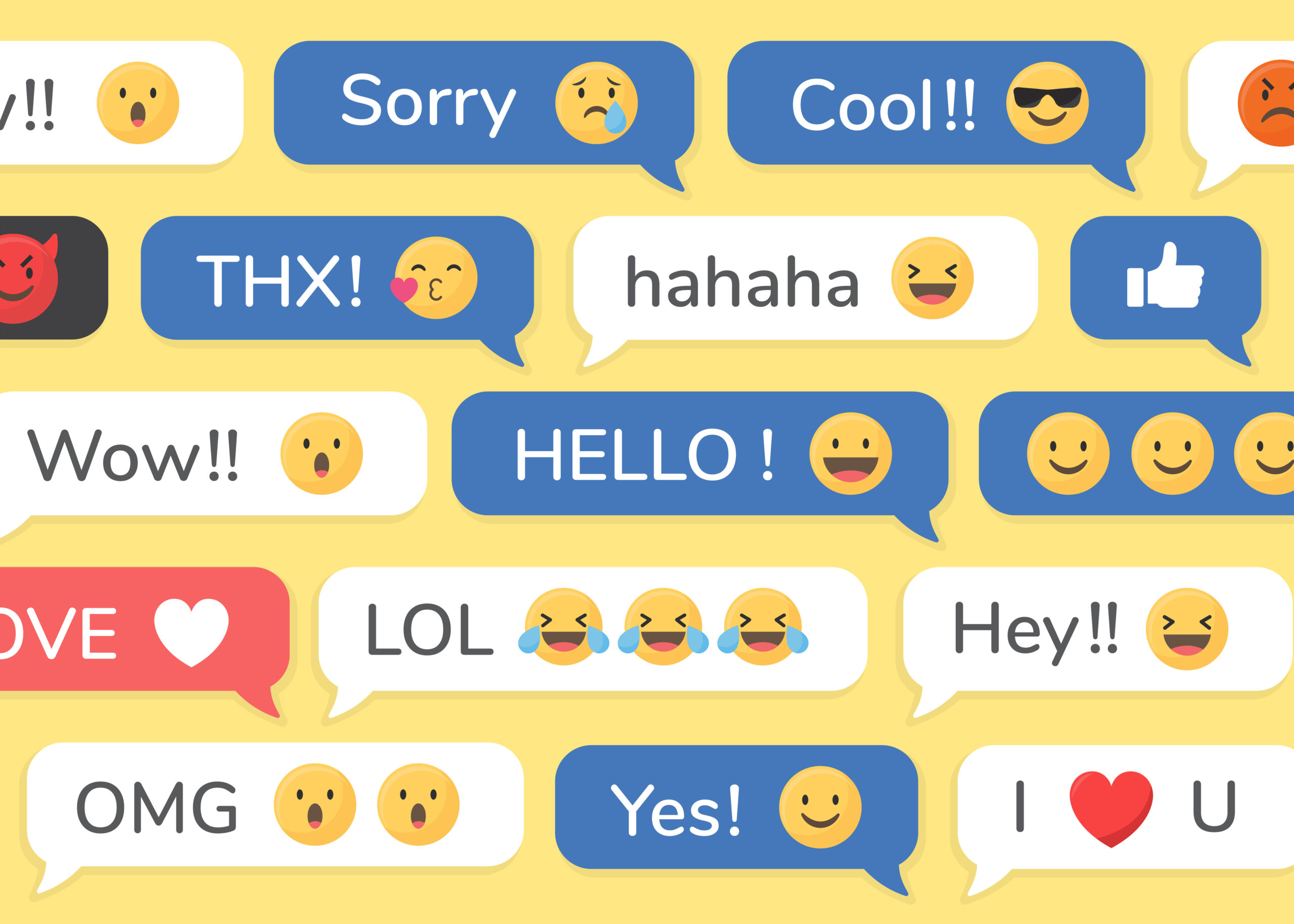Social media emoji in speech bubbles patterned background vector