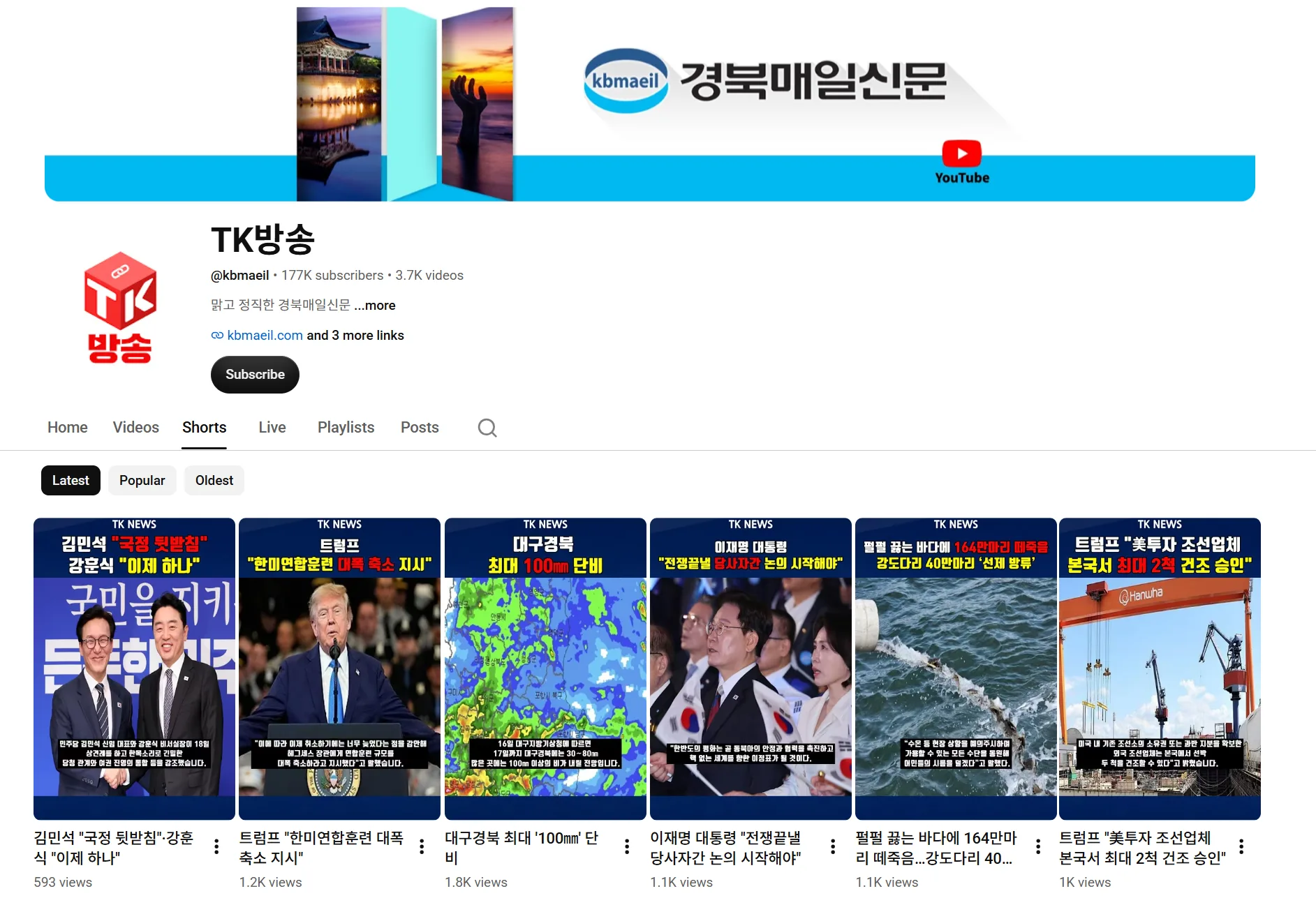 경북매일신문 유튜브 채널 화면