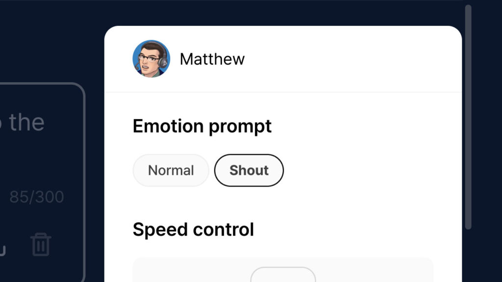 typecast TTS editor with emotion control menu