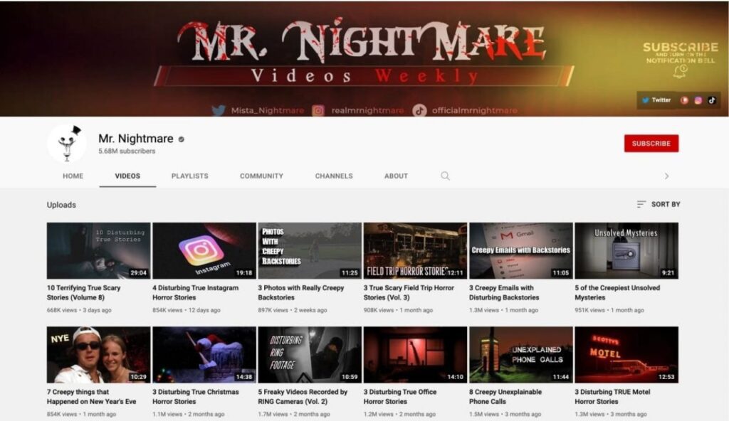 a screenshot of mr.night youtube channel