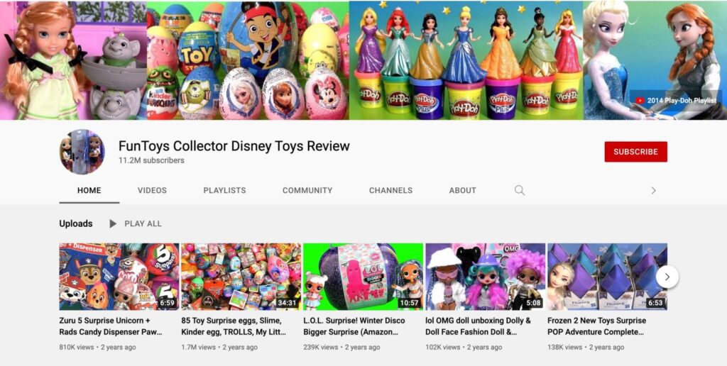 a screenshot of funtoys collector disney toys review youtube channel