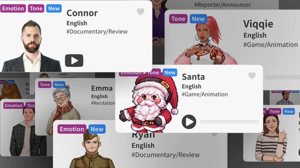 AI text to speech voice actor cards