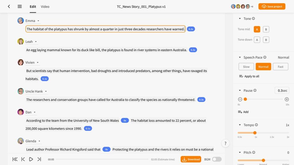 typecast AI text to speech editor with multiple voice actors