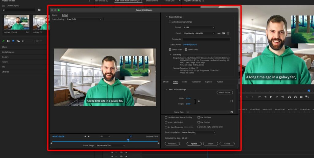 adobe premiere export video menu