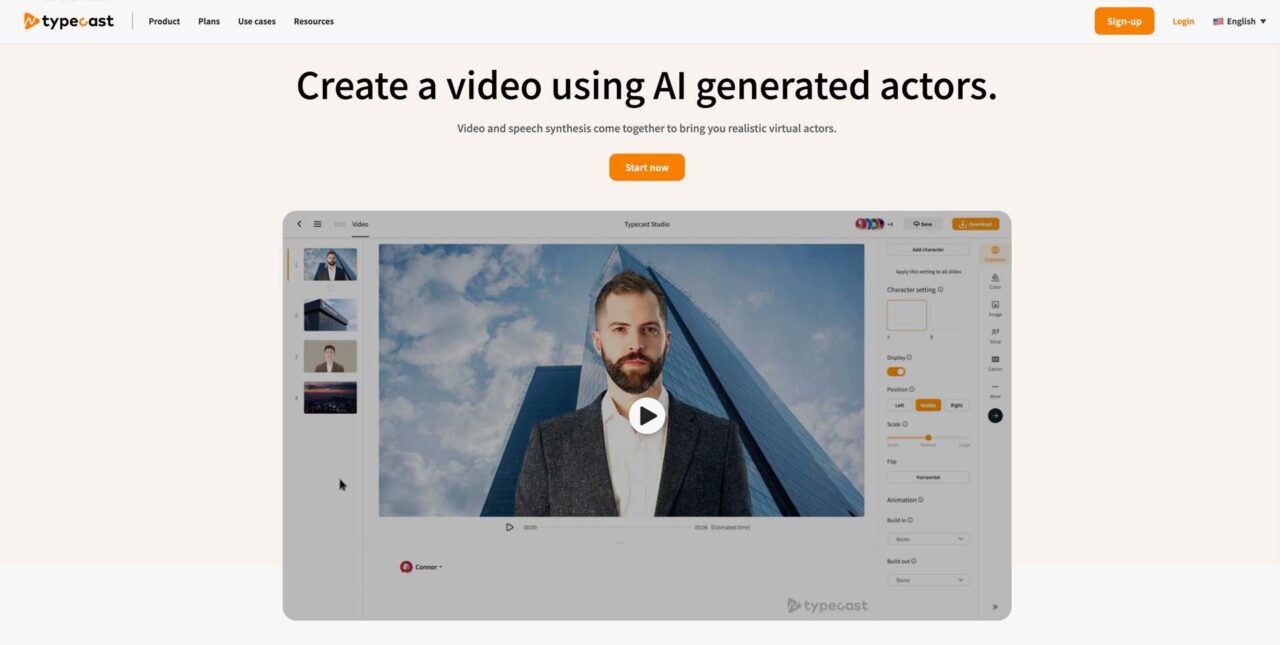 typecast AI actor video editor homepage