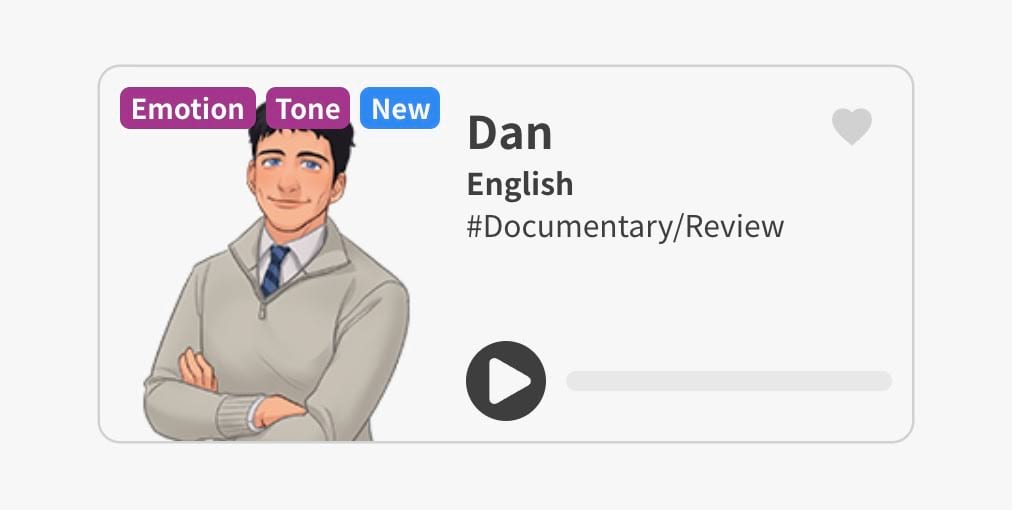 screenshot of typecast's English character, dan