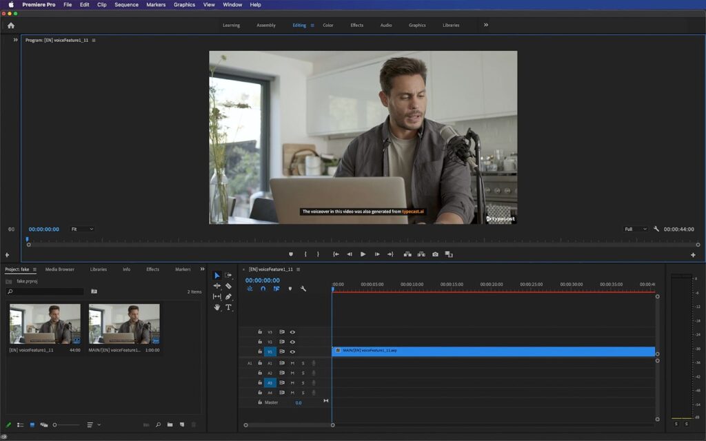 screenshot of premiere pro with a video footage inserted to the project timeline