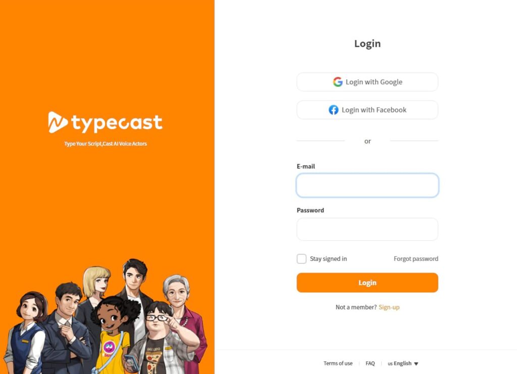 typecast log in page