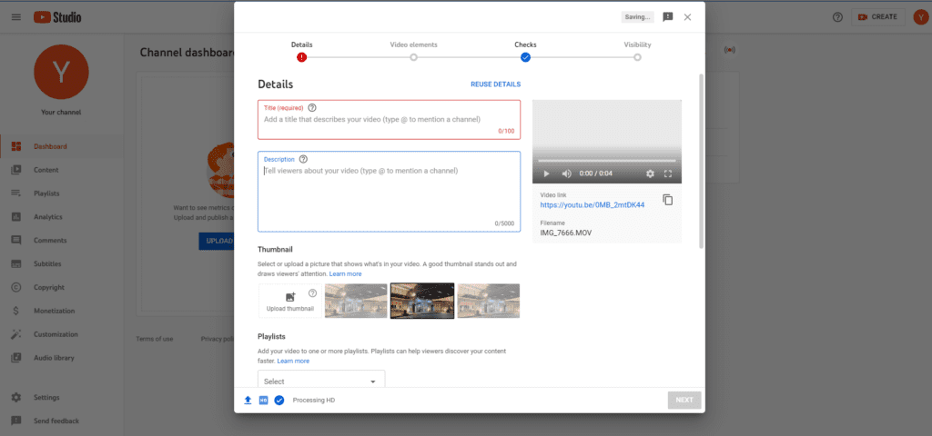 youtube upload video settings menu