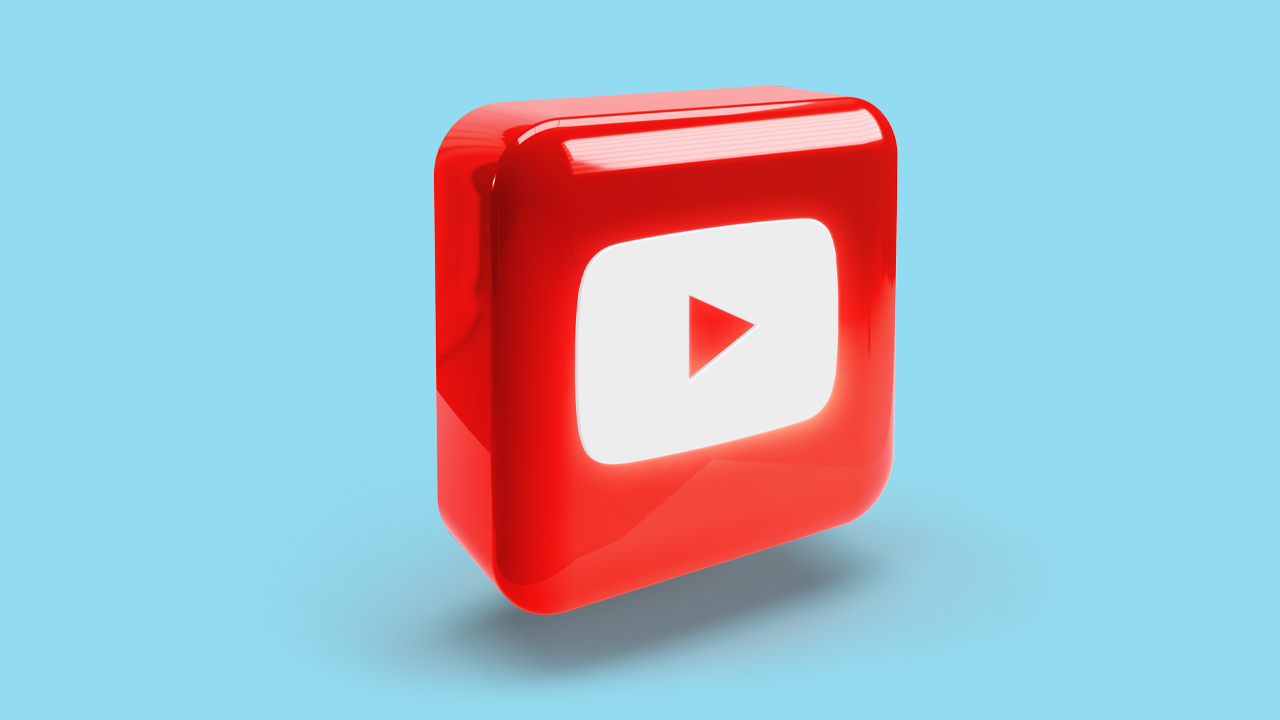 3D youtube logo with sky blue background