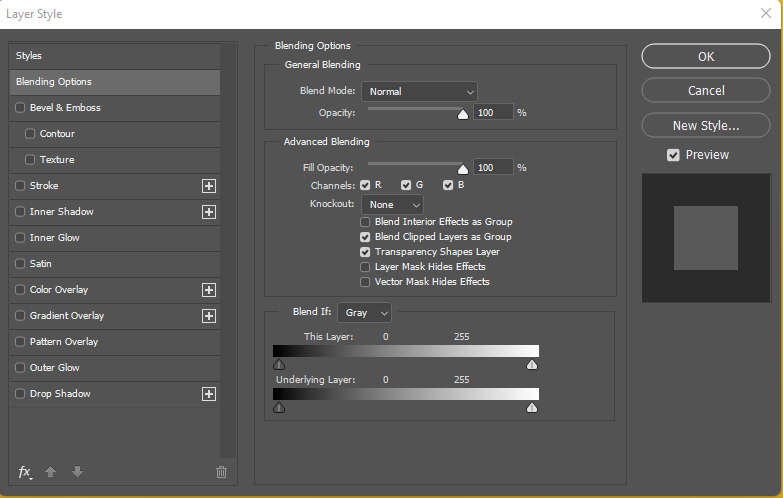 adobe photoshop layer style menu