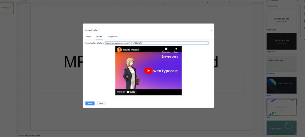 google slides insert video menu youtube URL