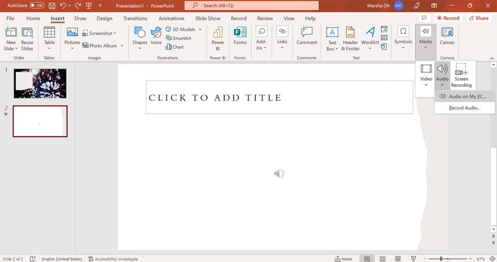 powerpoint click audio on my pc