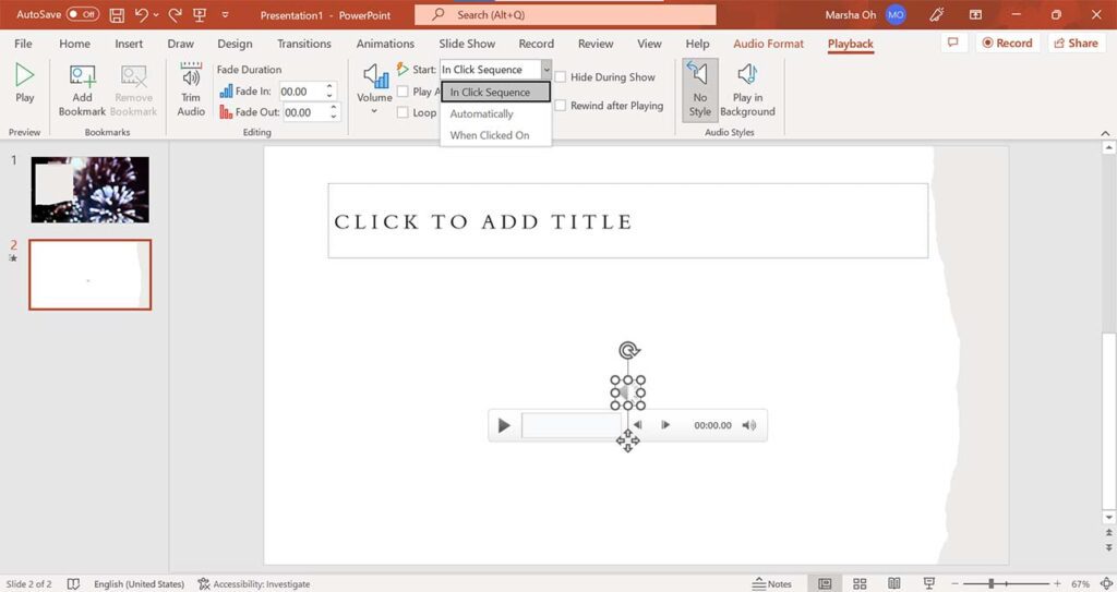 powerpoint audio click sequence