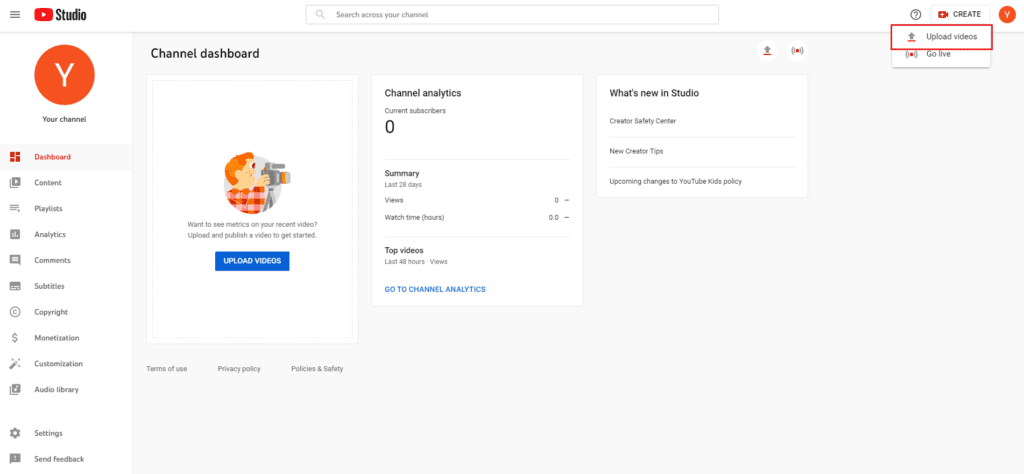 youtube studio dashboard
