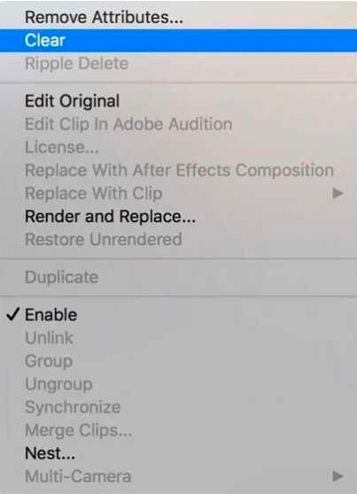 adobe premier clear audio file UI