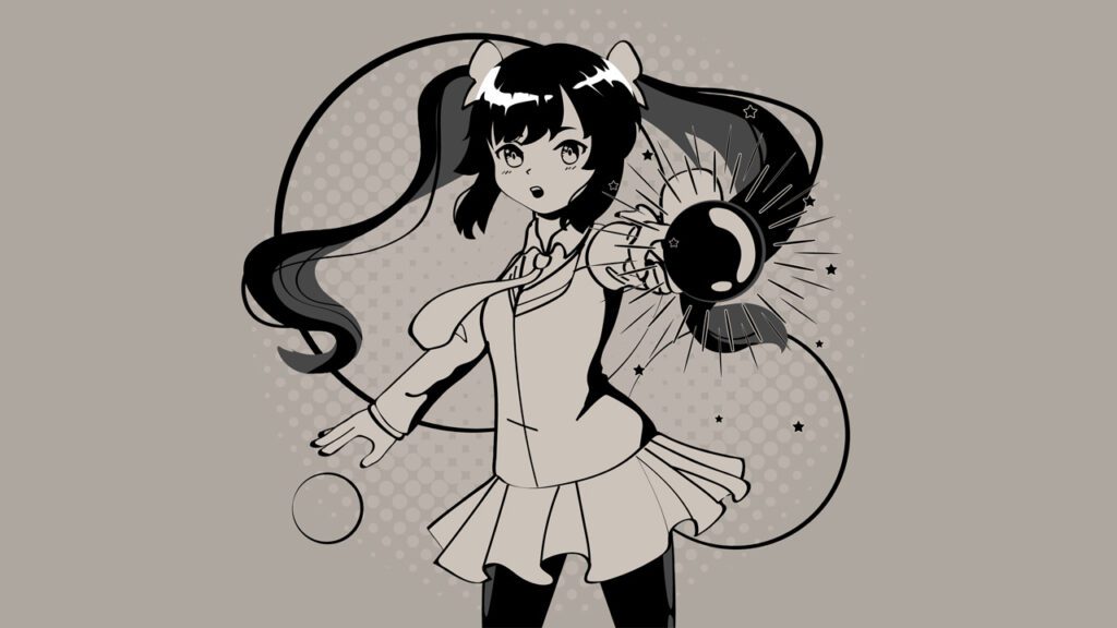 an anime girl in ponytails holding balls