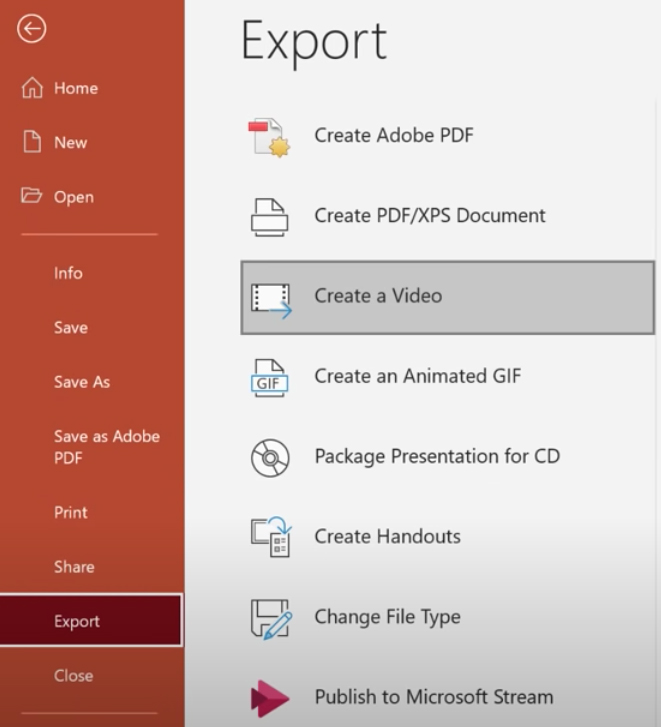 microsoft office powerpoint export create a video