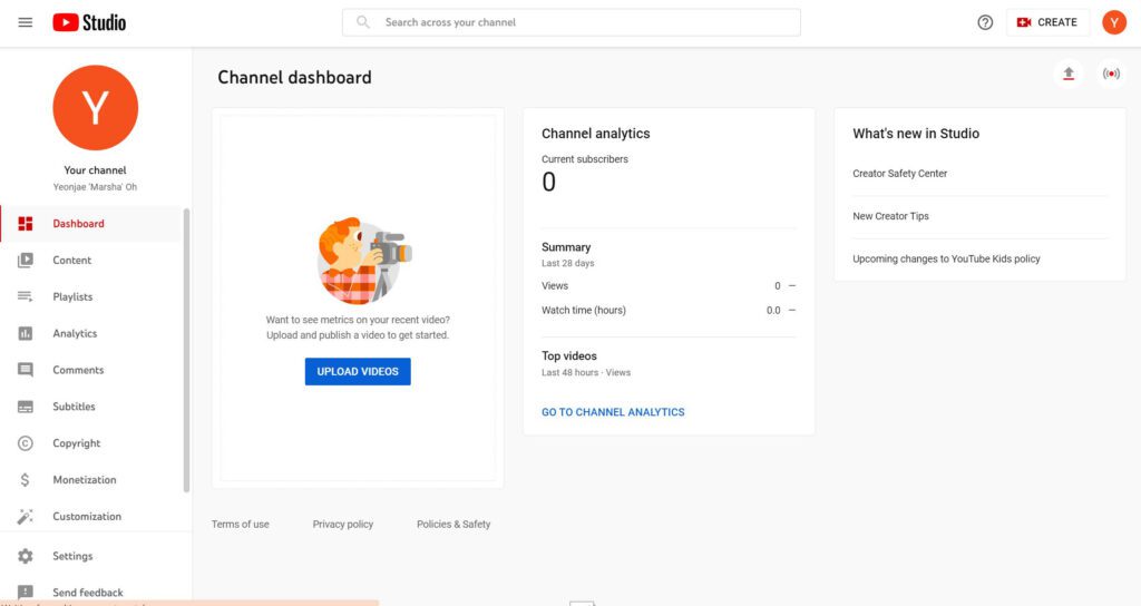 youtube studio channel dashboard