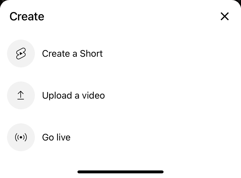 youtube create a short UI