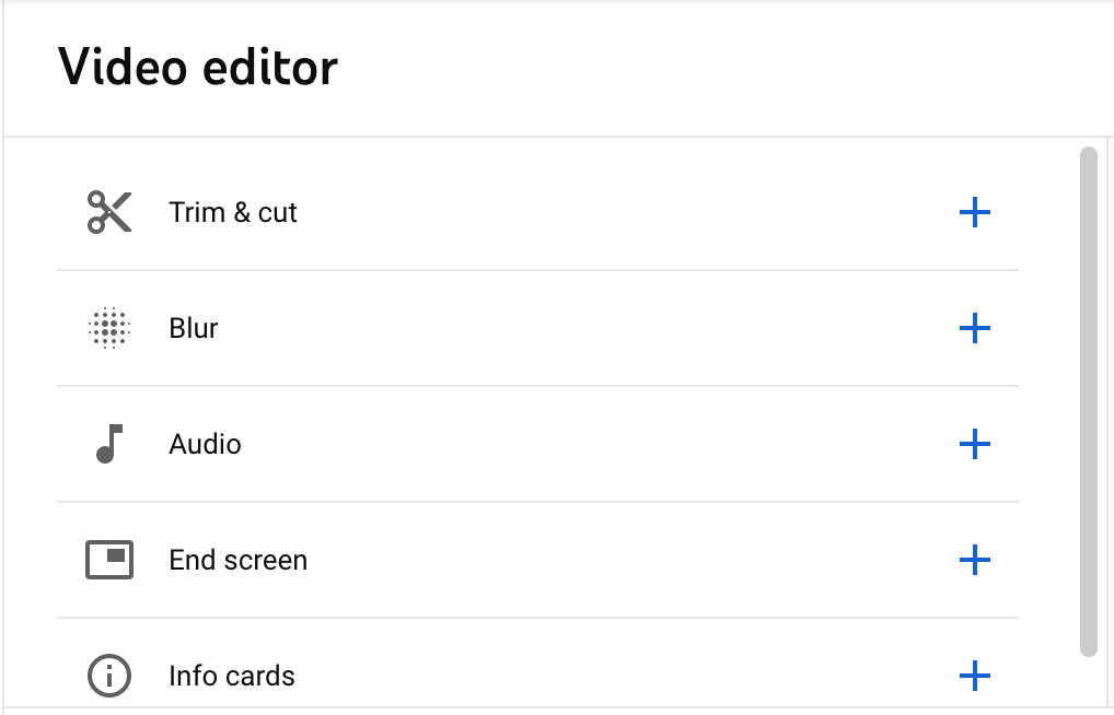 youtube studio video editor menu
