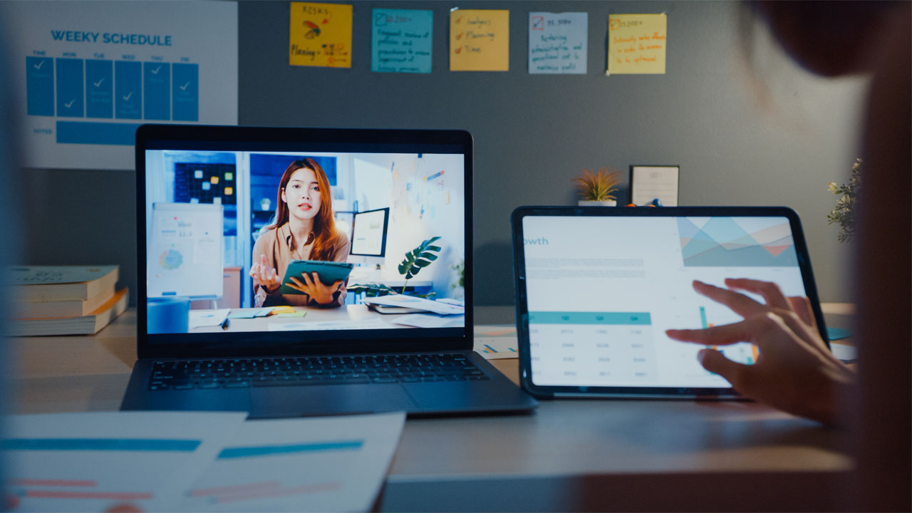 woman giving online lecture