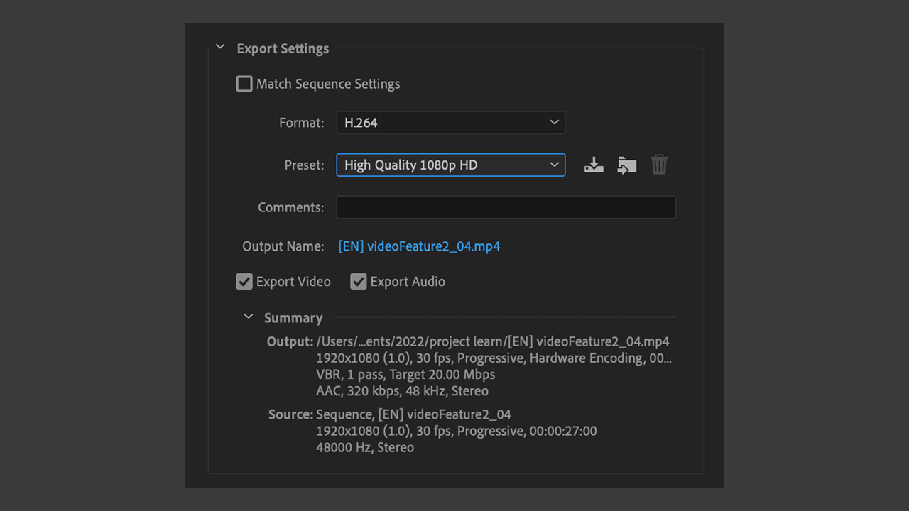 adobe premier pro render export settings