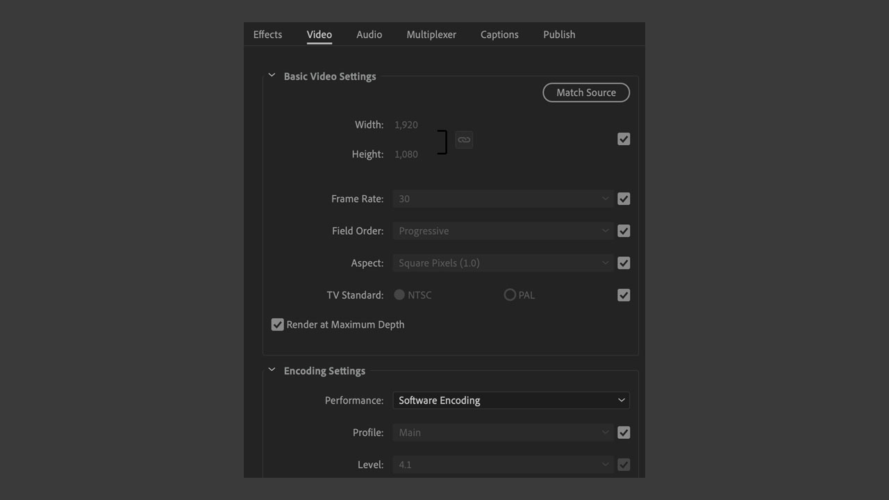 adobe premier pro render video settings