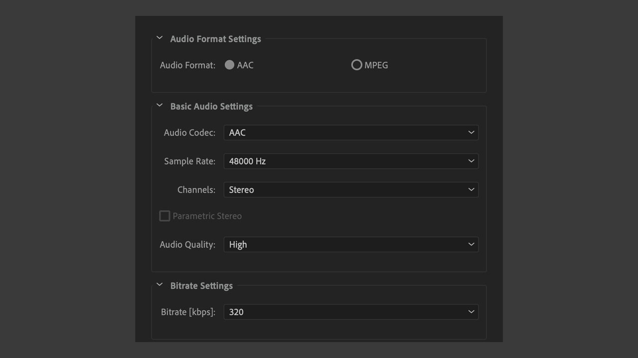 adobe premier pro render audio settings
