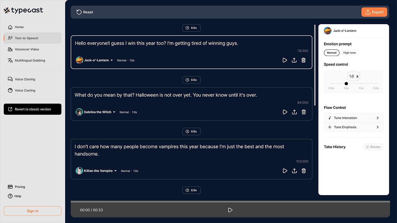 typecast TTS editor halloween voices