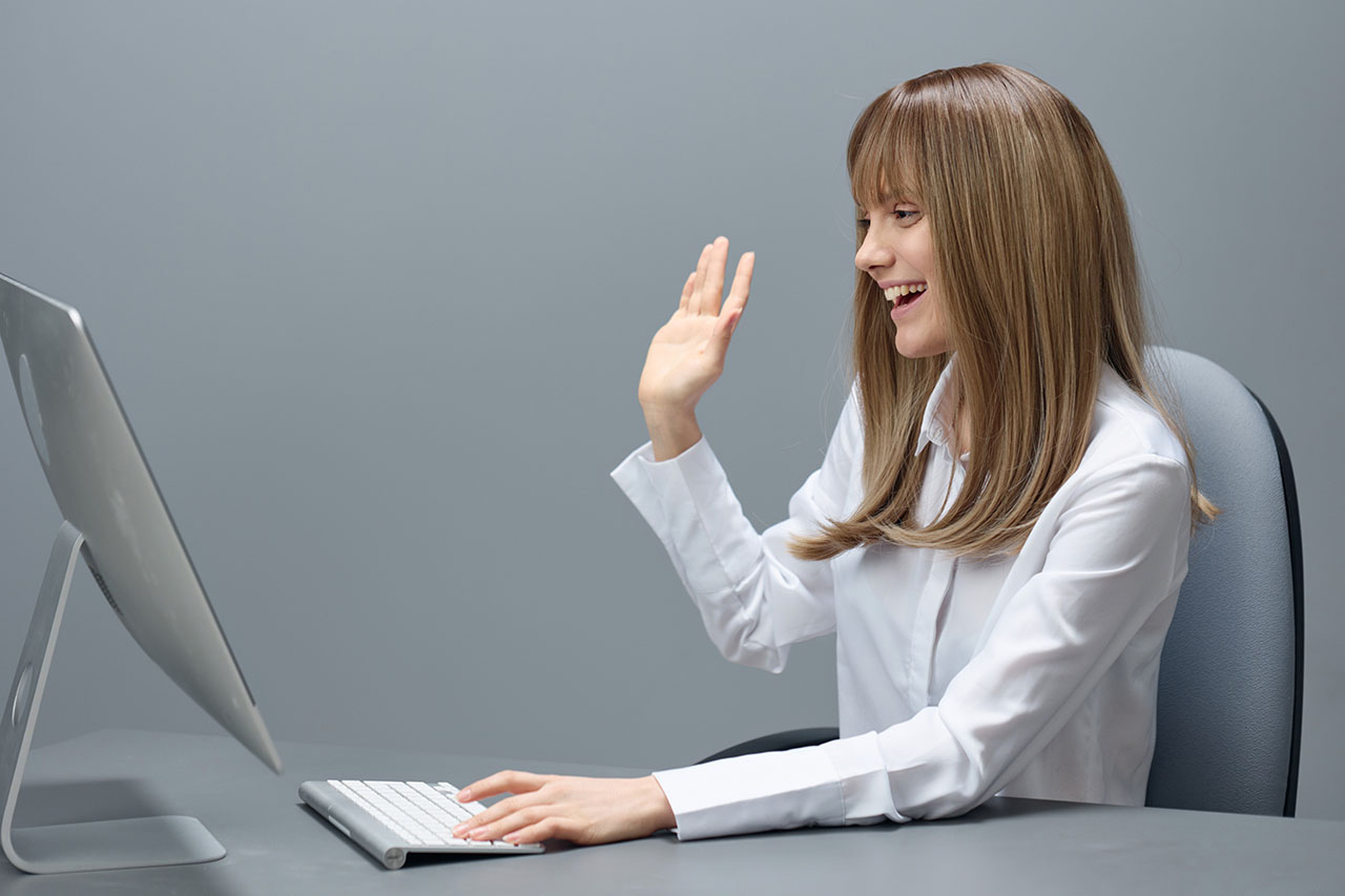 a woman doing online greeting