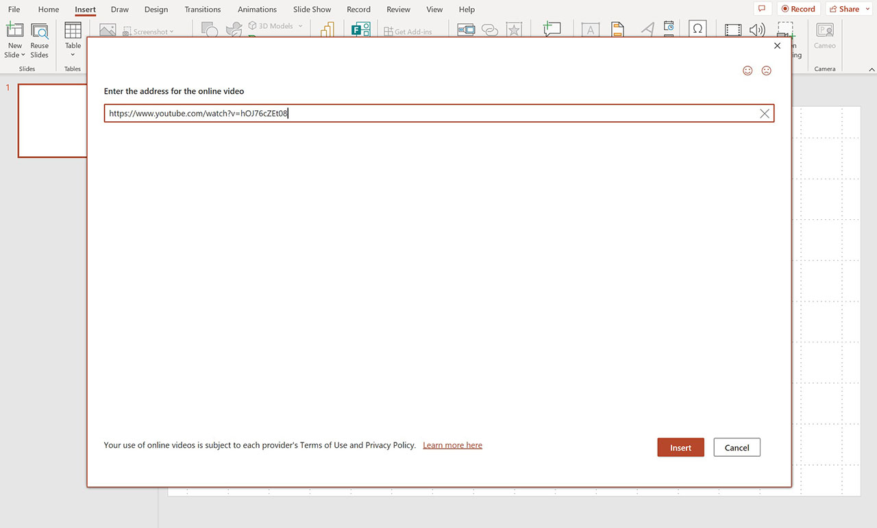 powerpoint enter video URL
