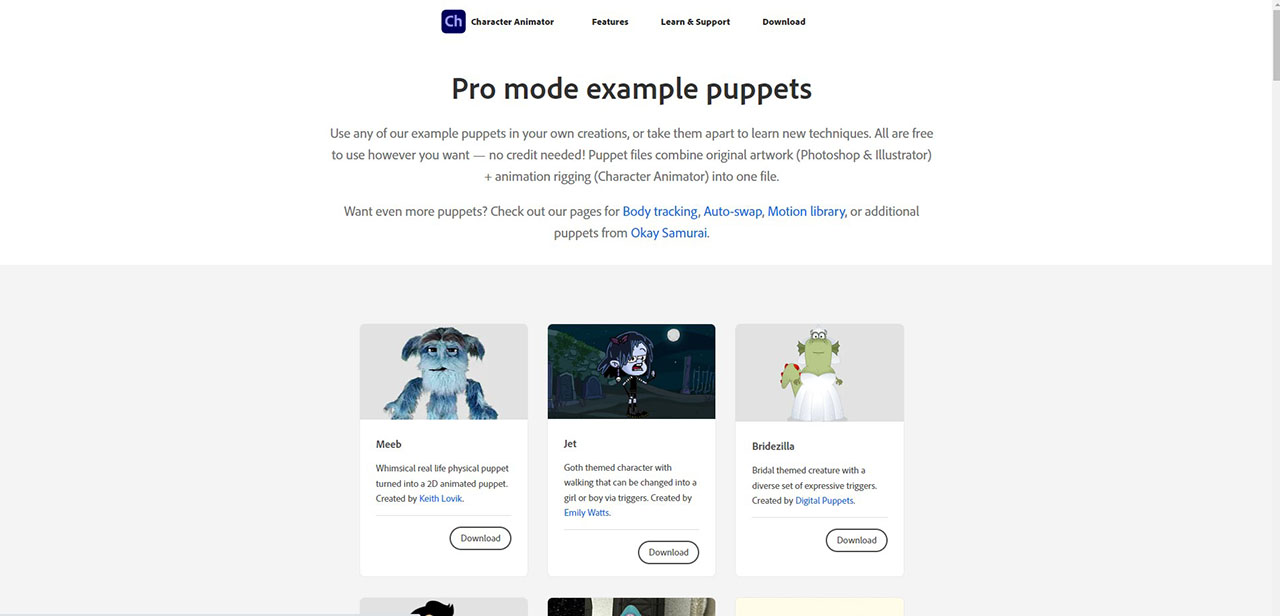 adobe character animator landing page