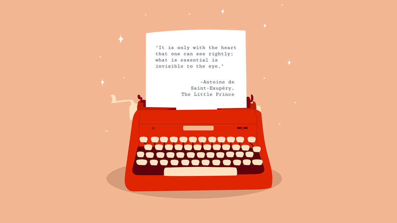 typewriter and a paper with text