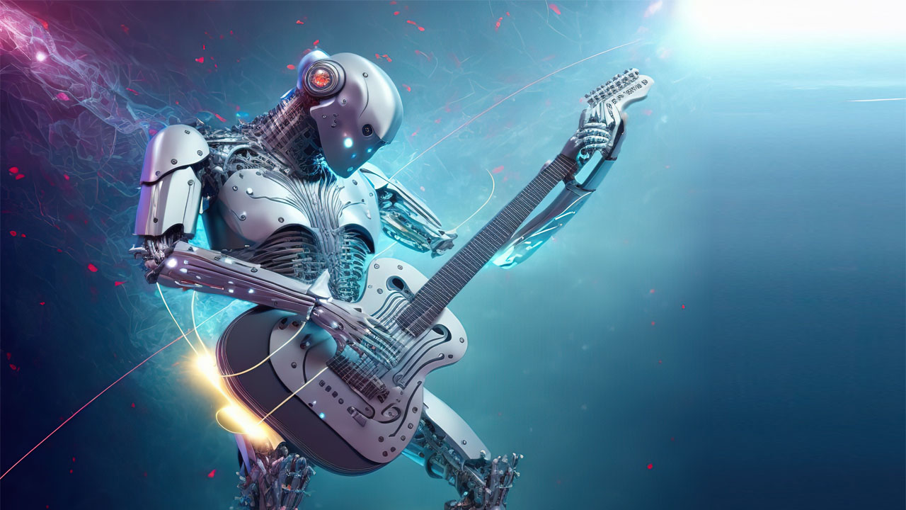 generative AI robot playing guitar
