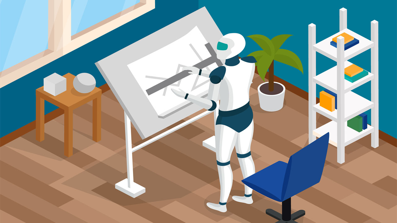 AI robot creating a drawing