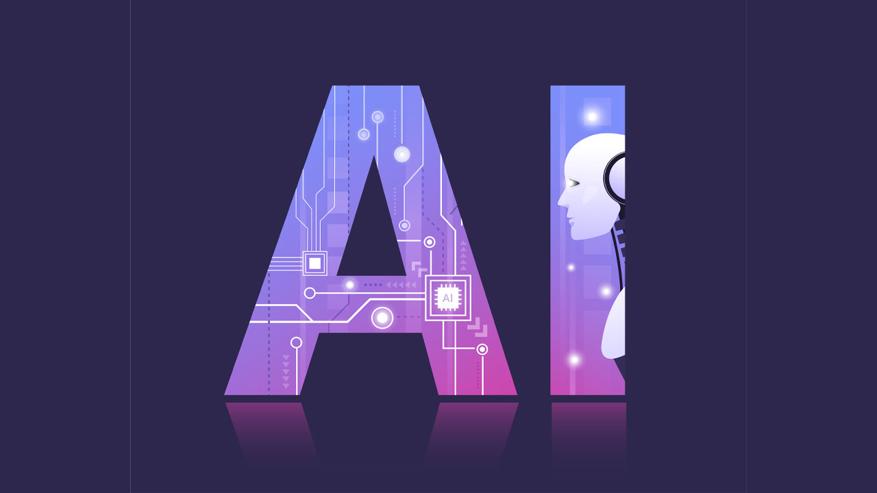 letters that spell AI with robots and tools inside
