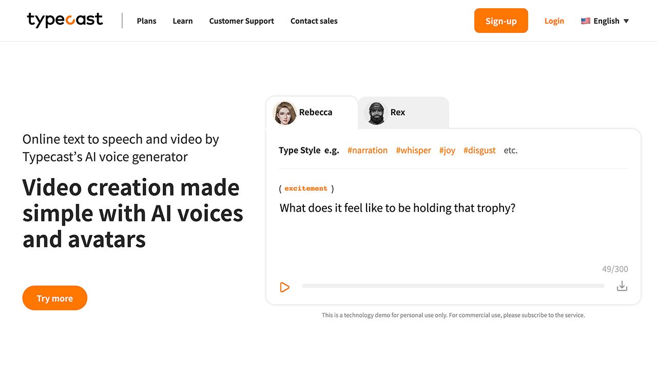 typecast AI landing page