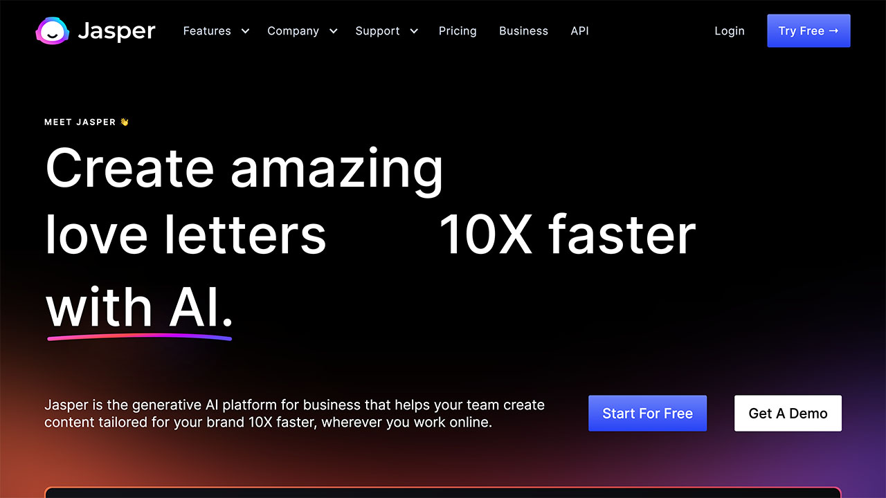 jasper AI landing page