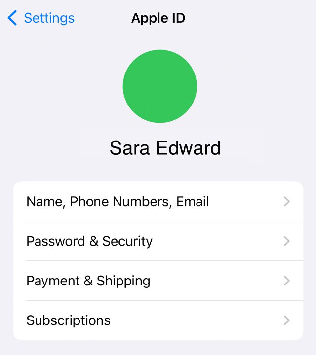 apple ID settings menu