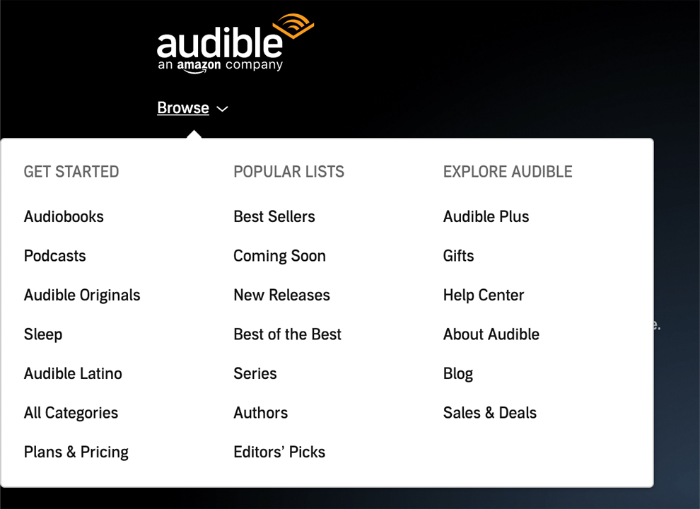 audible browse genre list