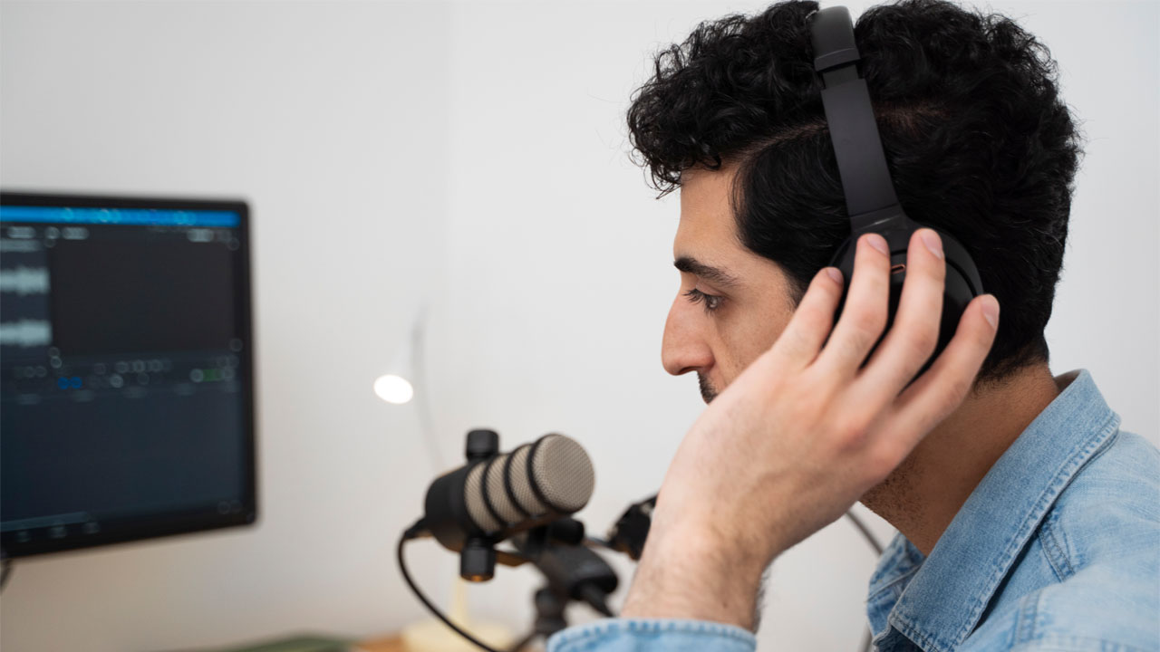 a creator listening to a voice clone he made on a website