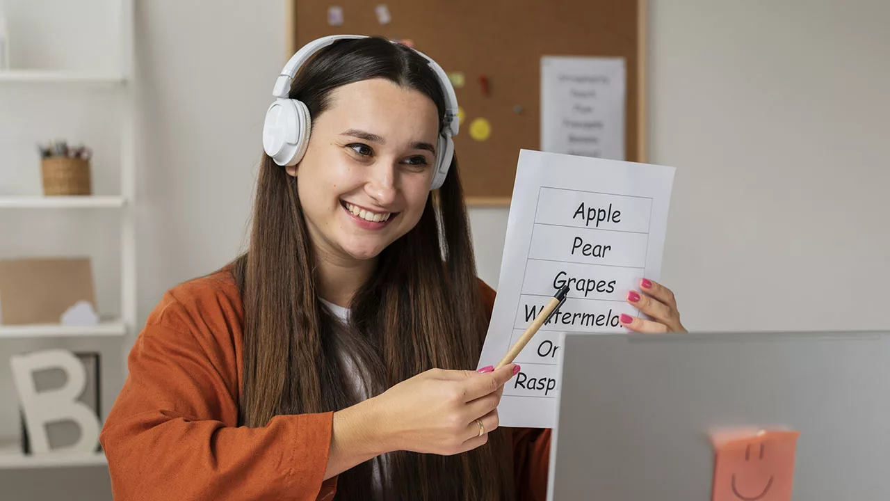 a female student in her virtual language learning class