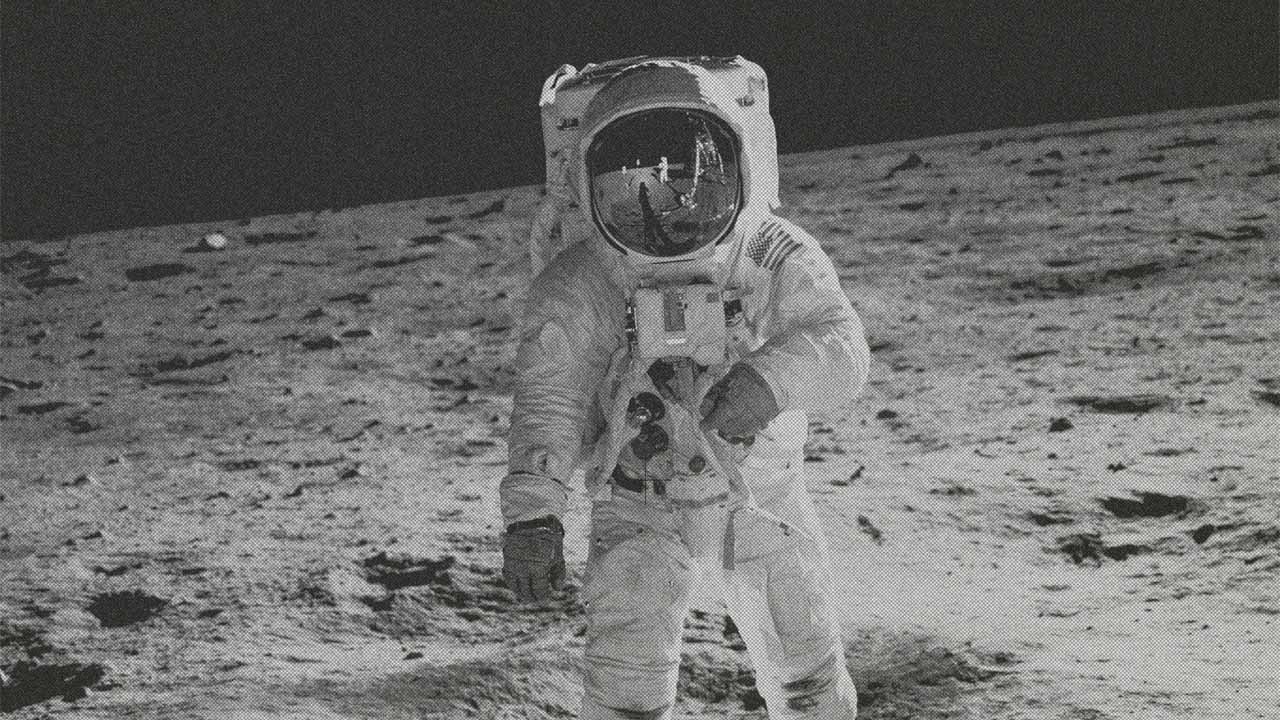 an astronaut walking on the moon